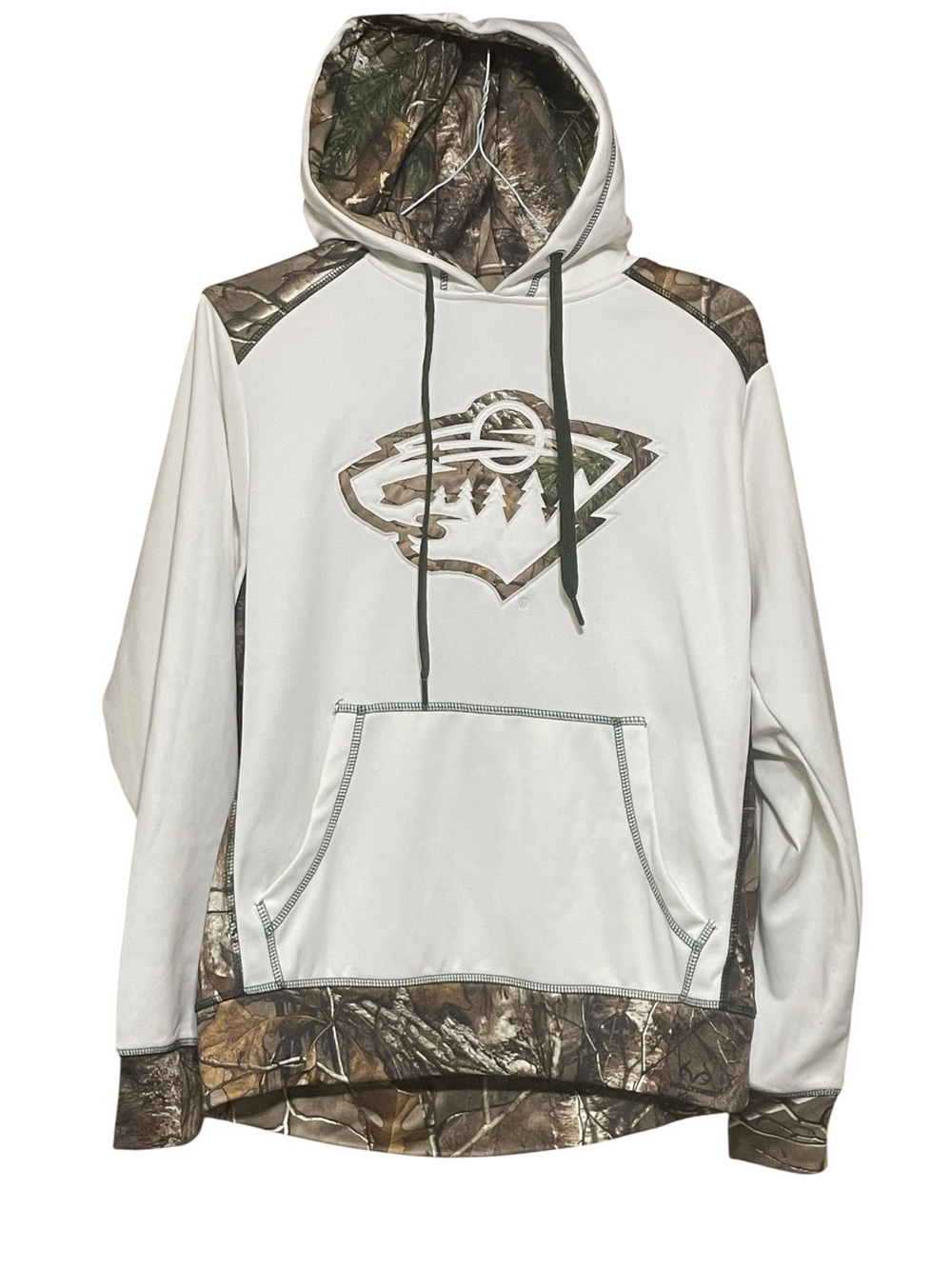 White Pullover Hoodie with Camouflage Trim